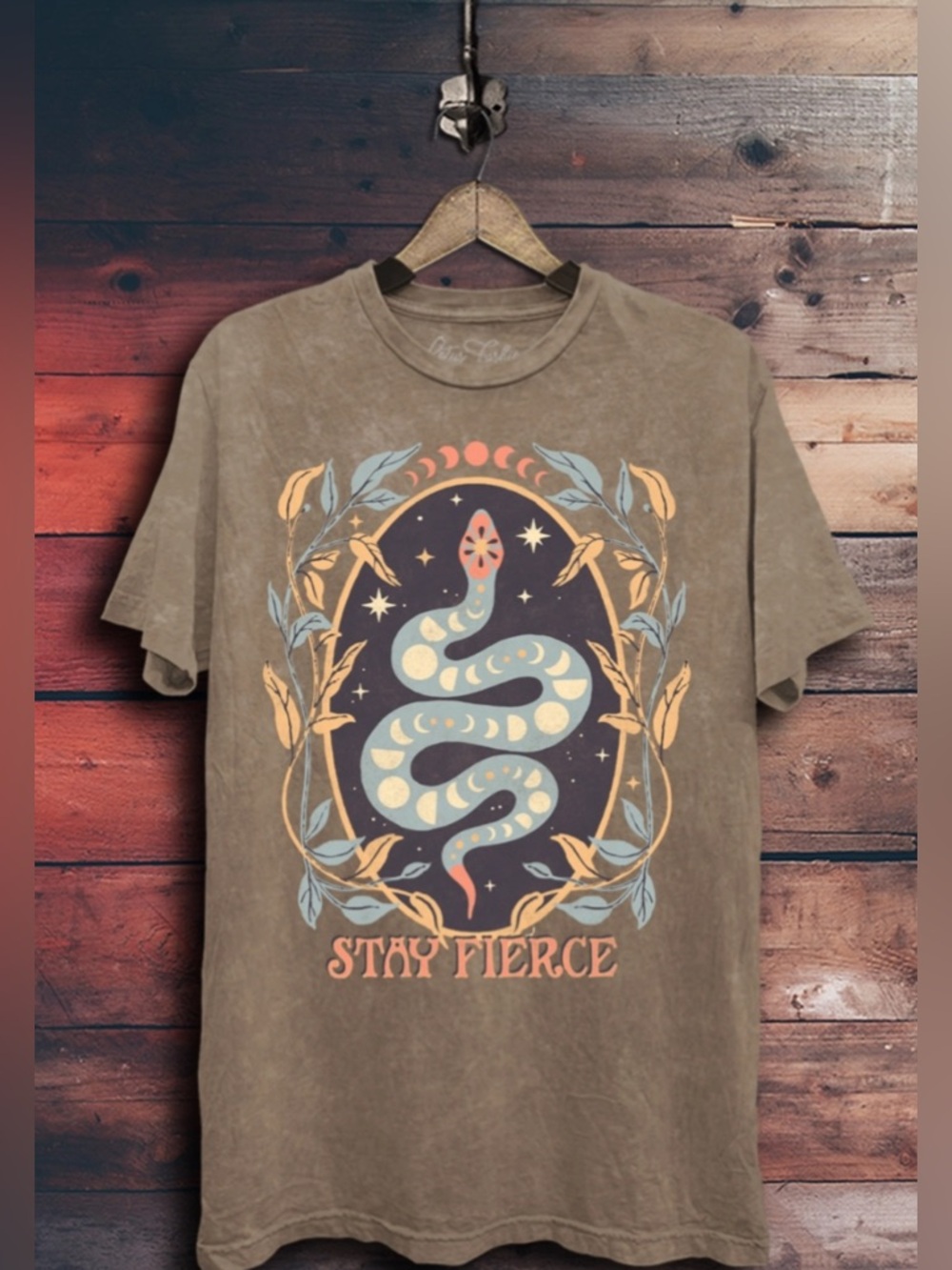 Stay Fierce Mineral Wash Snake Graphic T-Shirt - Mocha